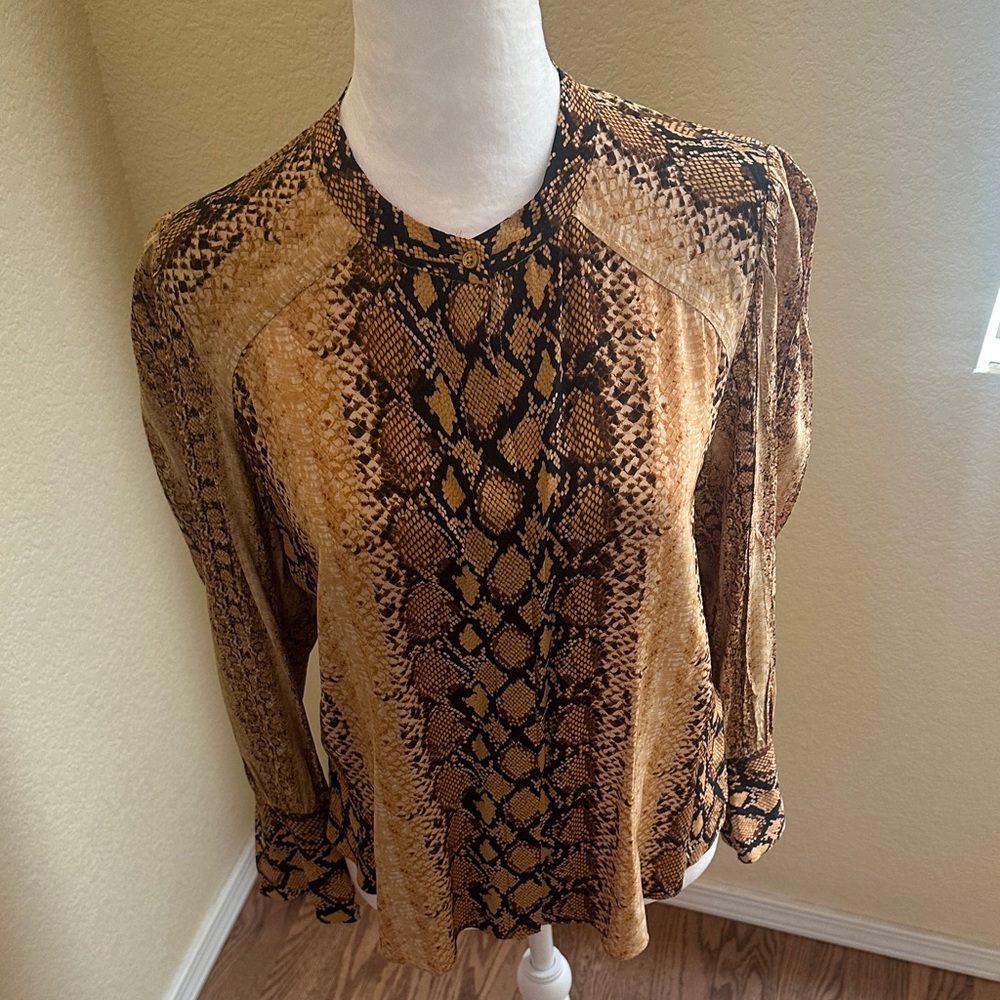 Joie Brown Snake-Print Long Sleeve Blouse